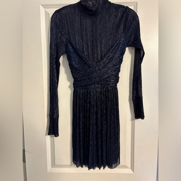 Sabina Musayev Small Adriana Dress Mini Purple Turtleneck Hourglass Long Sleeve - Picture 3 of 7